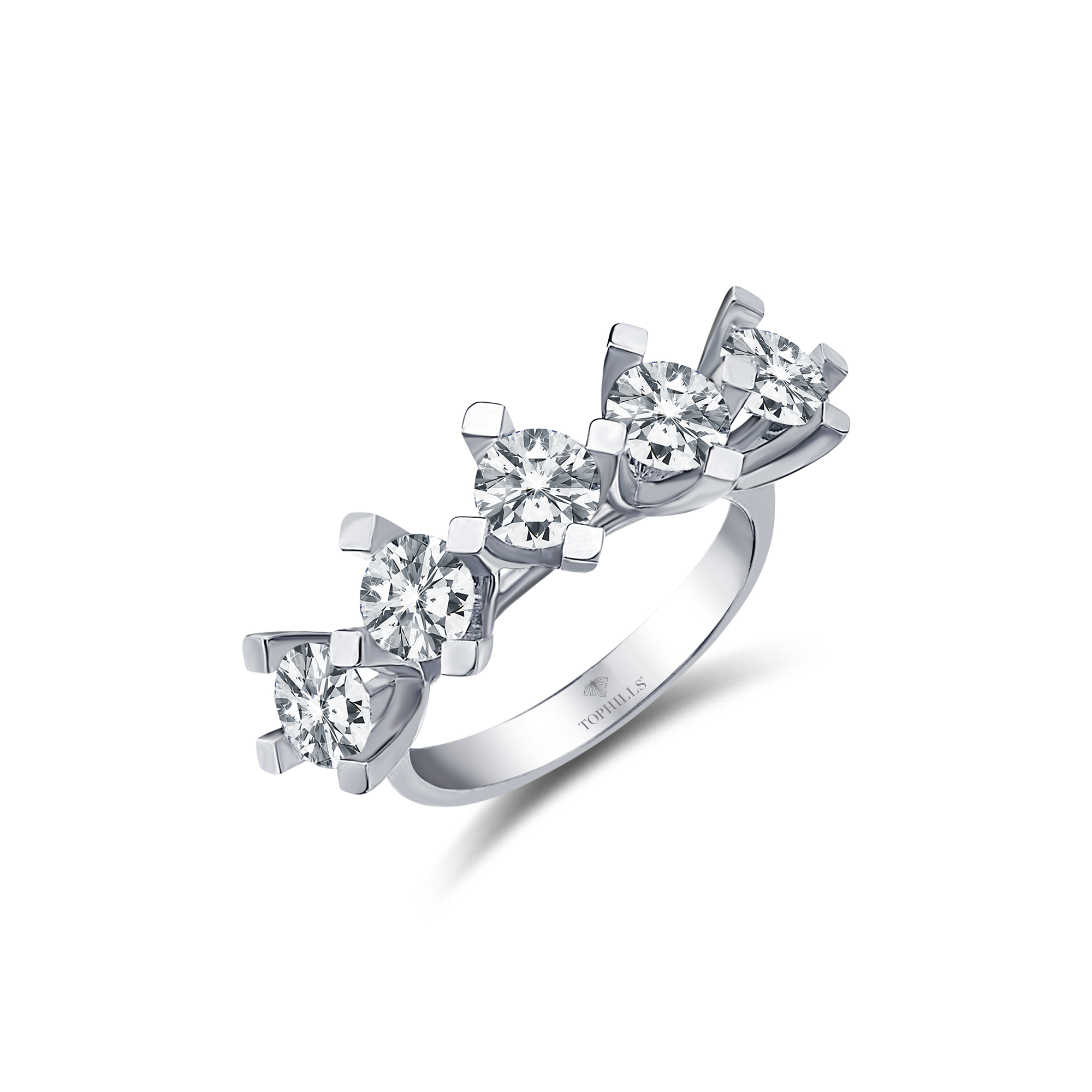 Bague a cinq pierres avec diamants et croix marquise Tophills Tophills