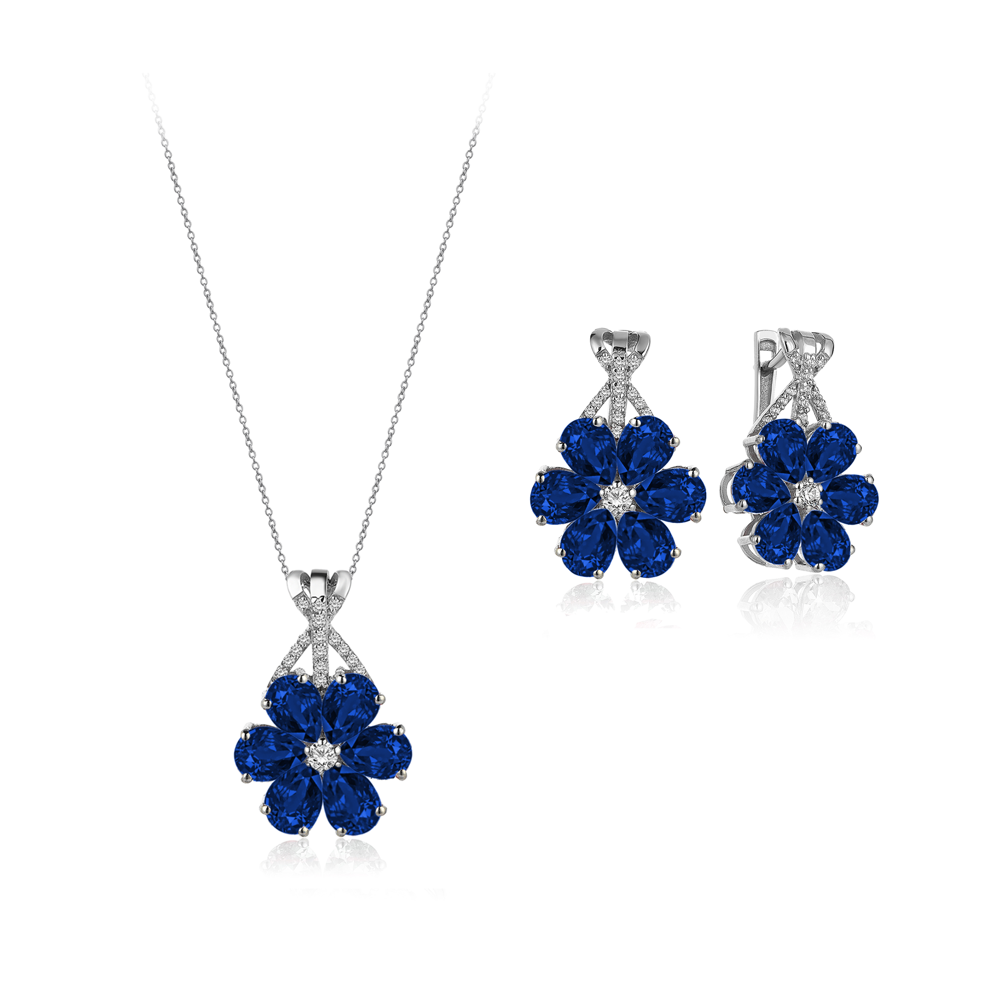 12 Carat Diamond Hybrid Gold Sapphire Magnolia Set Tophills