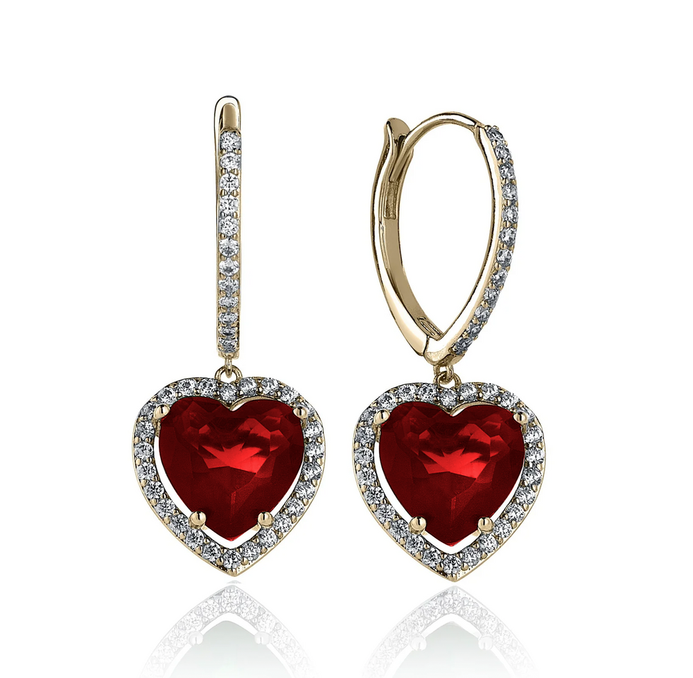 Boucles d'Oreilles Hybride Or Coeur Emeraude &amp; Diamant