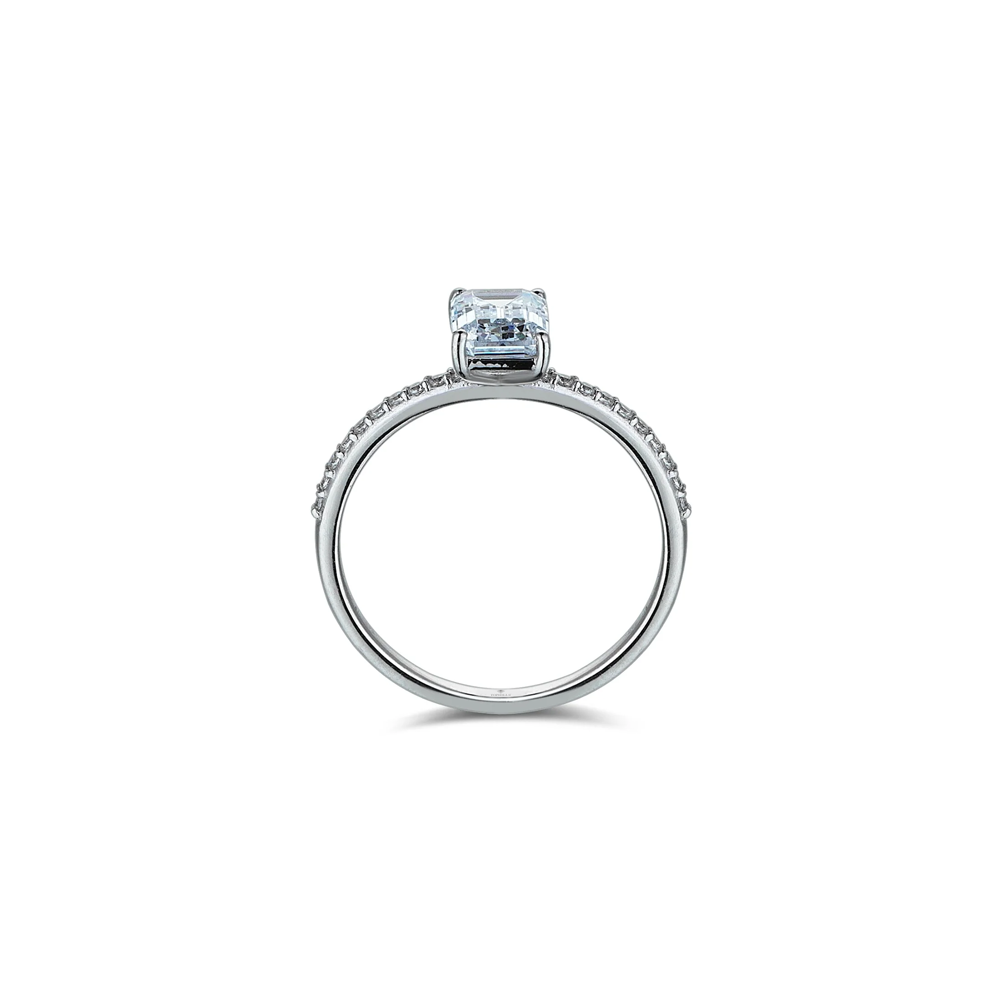 Yanları Taşlı Emerald Kesim Pırlanta Hibrit Altın Yüzük