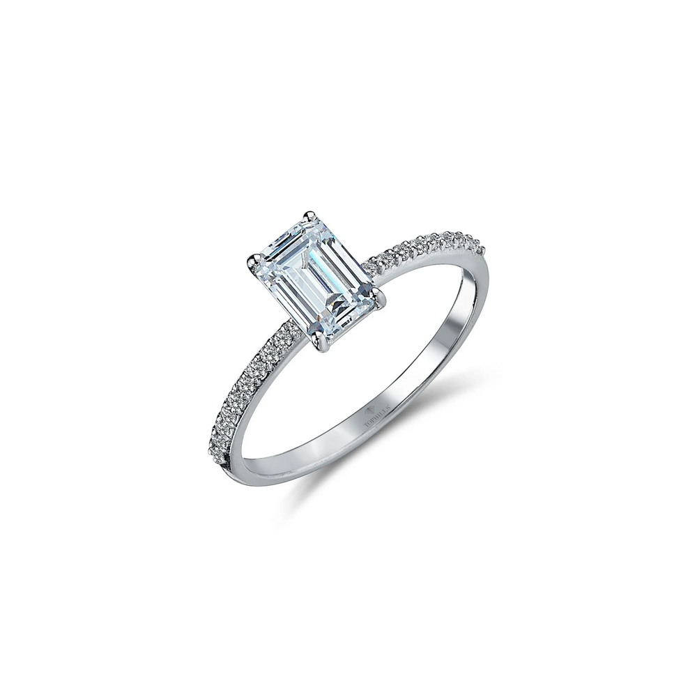 Yanları Taşlı Emerald Kesim Pırlanta Hibrit Altın Yüzük