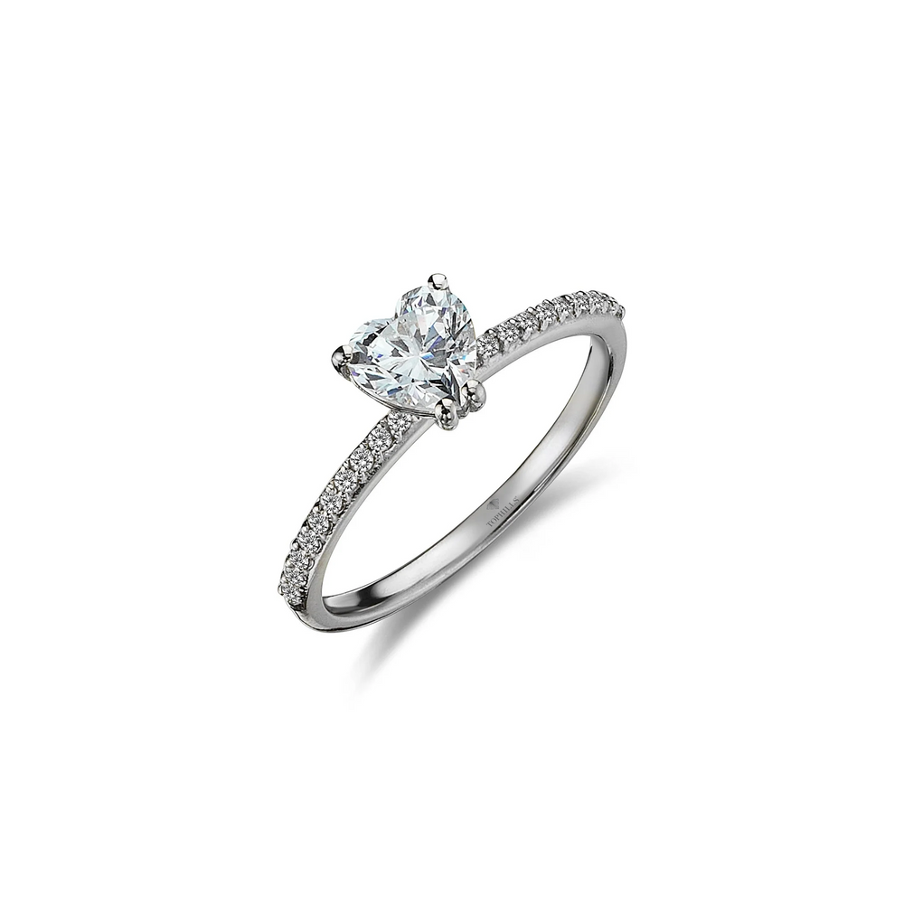 Yanları Taşlı Kalp Kesim Pırlanta Tektaş Yüzük