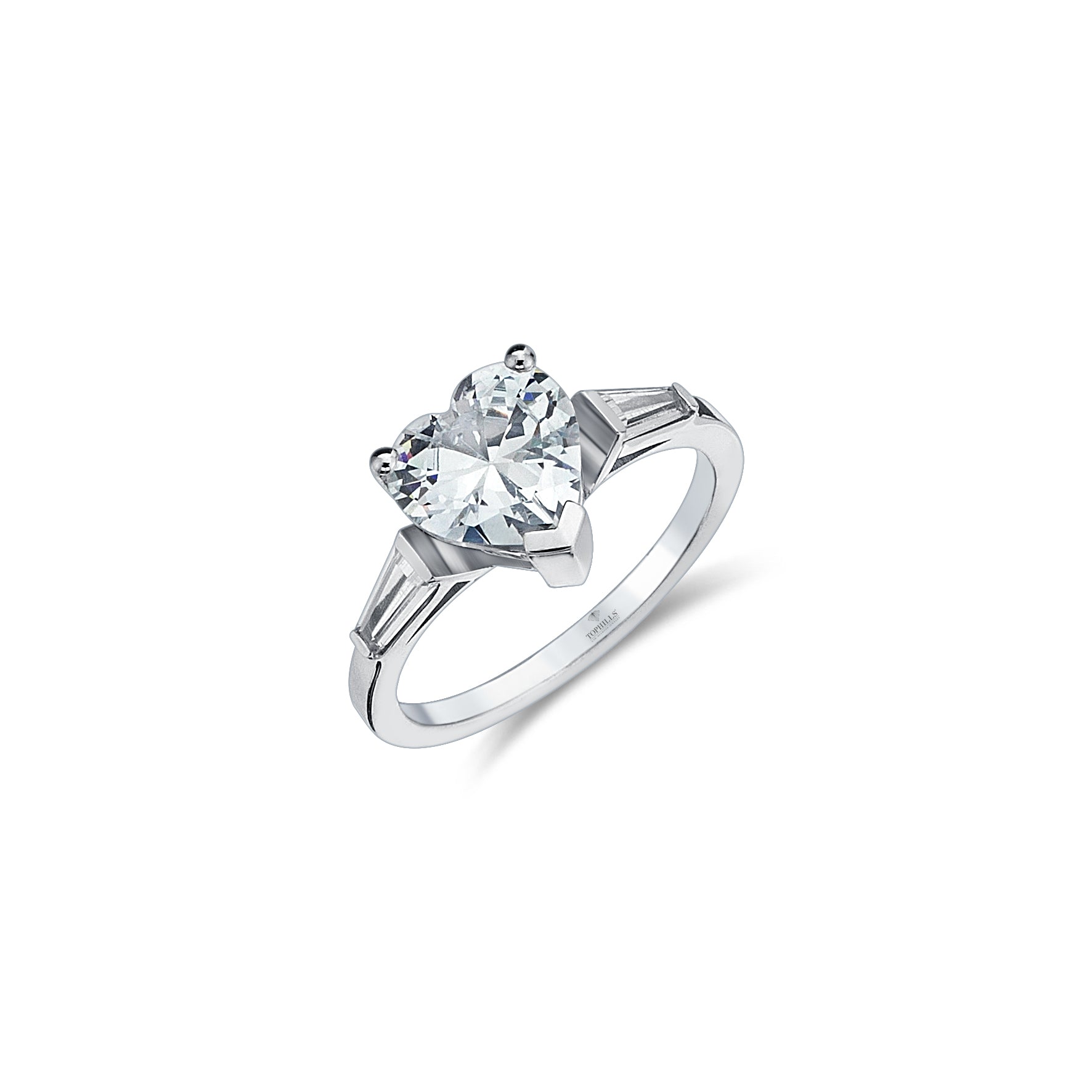 Heart Diamond Solitaire Ring with Baguette Stones on the Sides