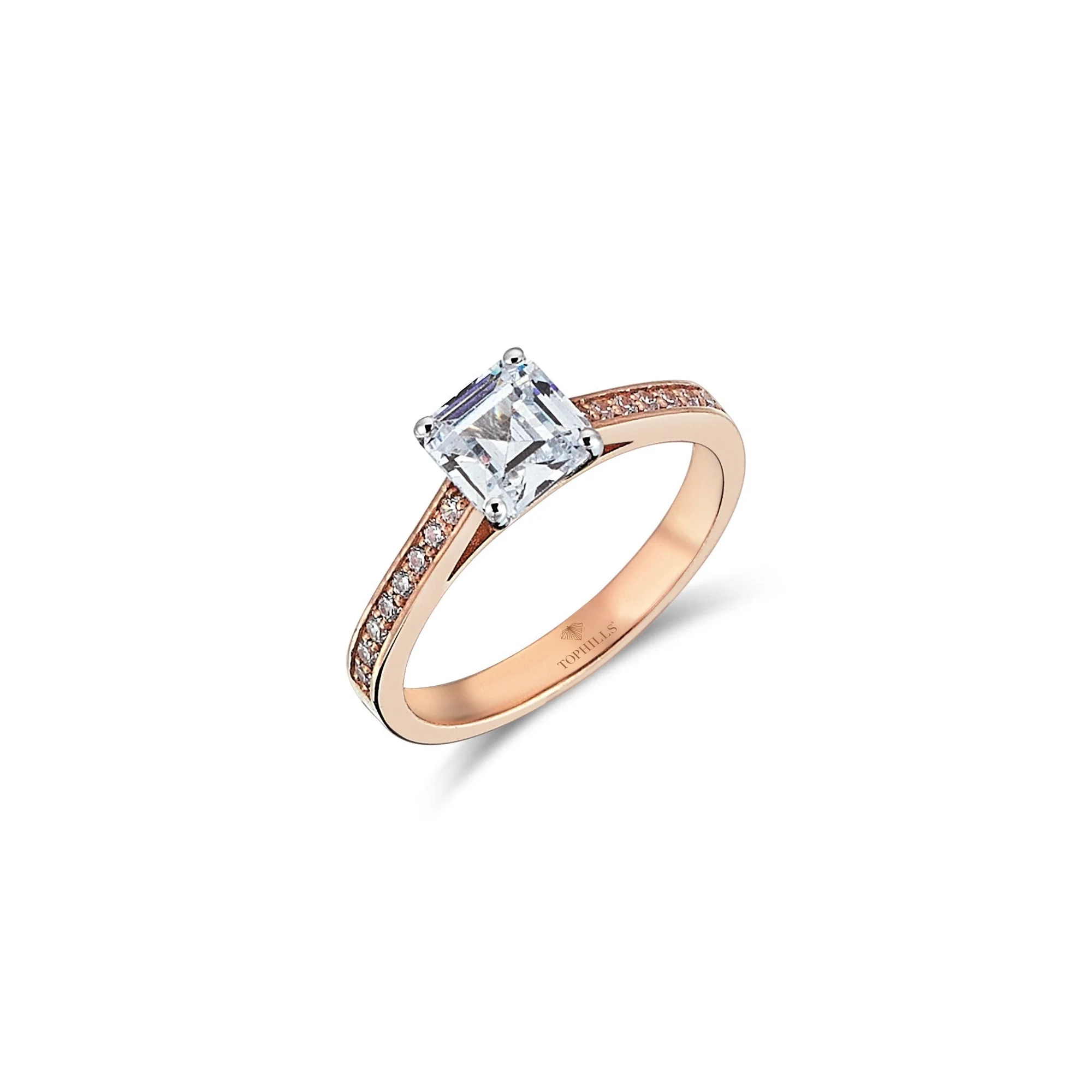 1,30 Karat Asscher Kesim Pırlanta Hibrit Rose Altın Yüzük