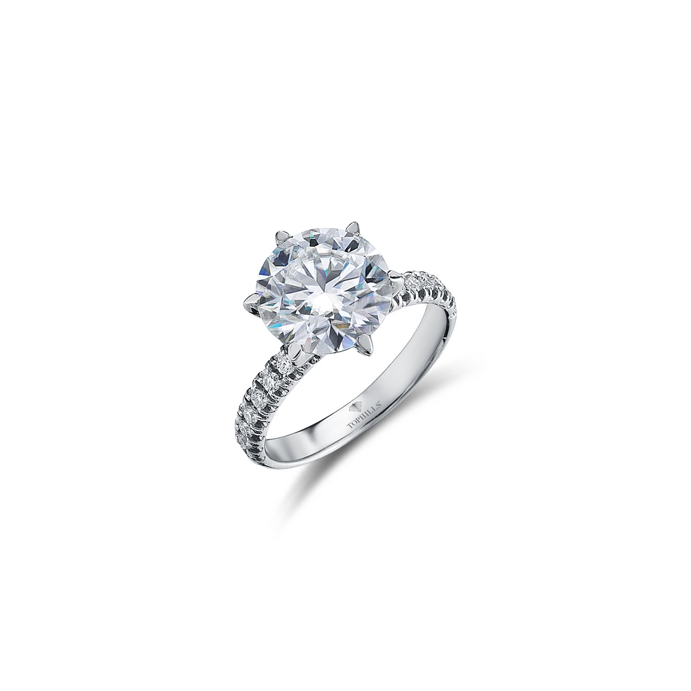 Six Nail Diamond Hybrid Solitaire Ring with Stones on the Sides