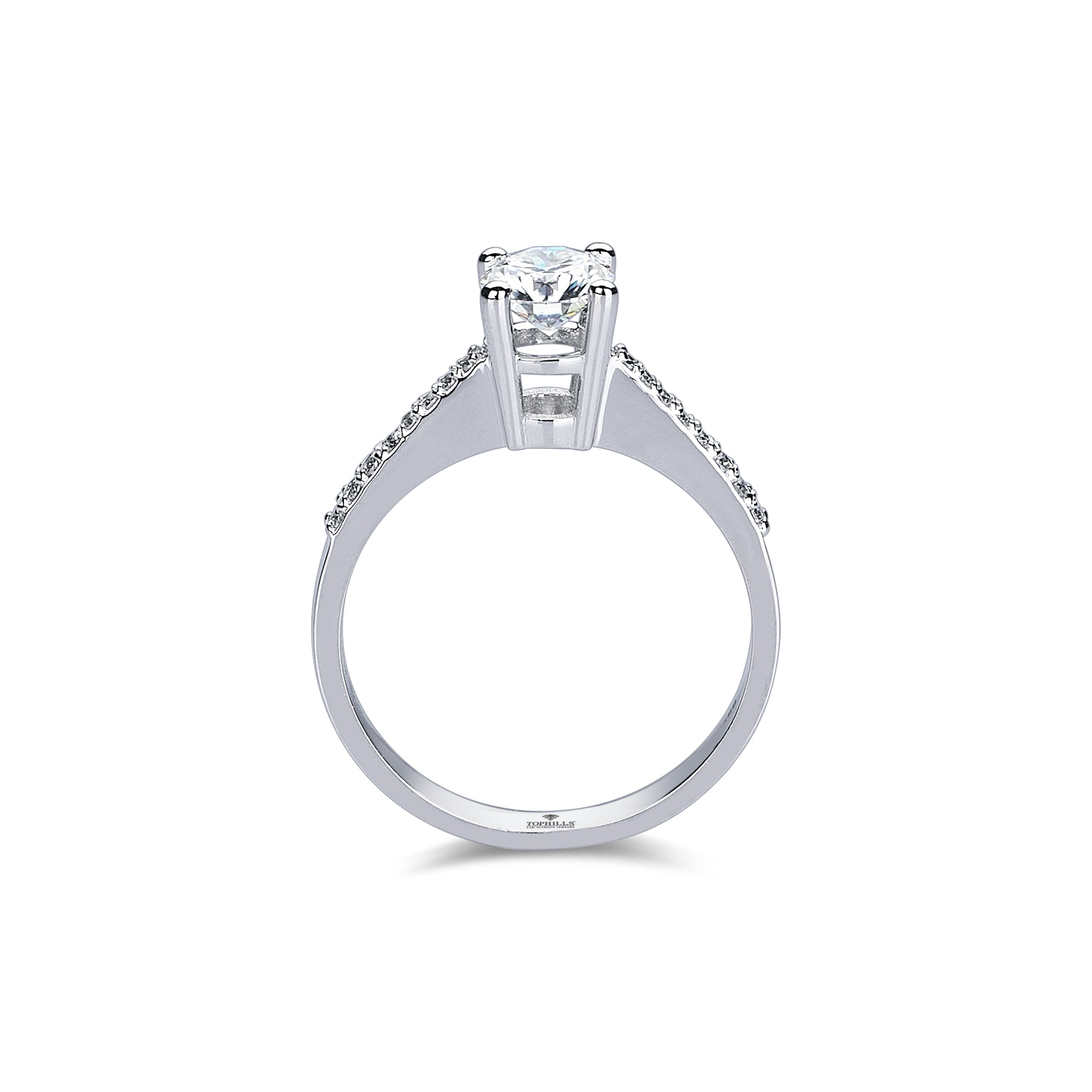 Yanları Taşlı Dört Tırnak Pırlanta Tektaş Yüzük