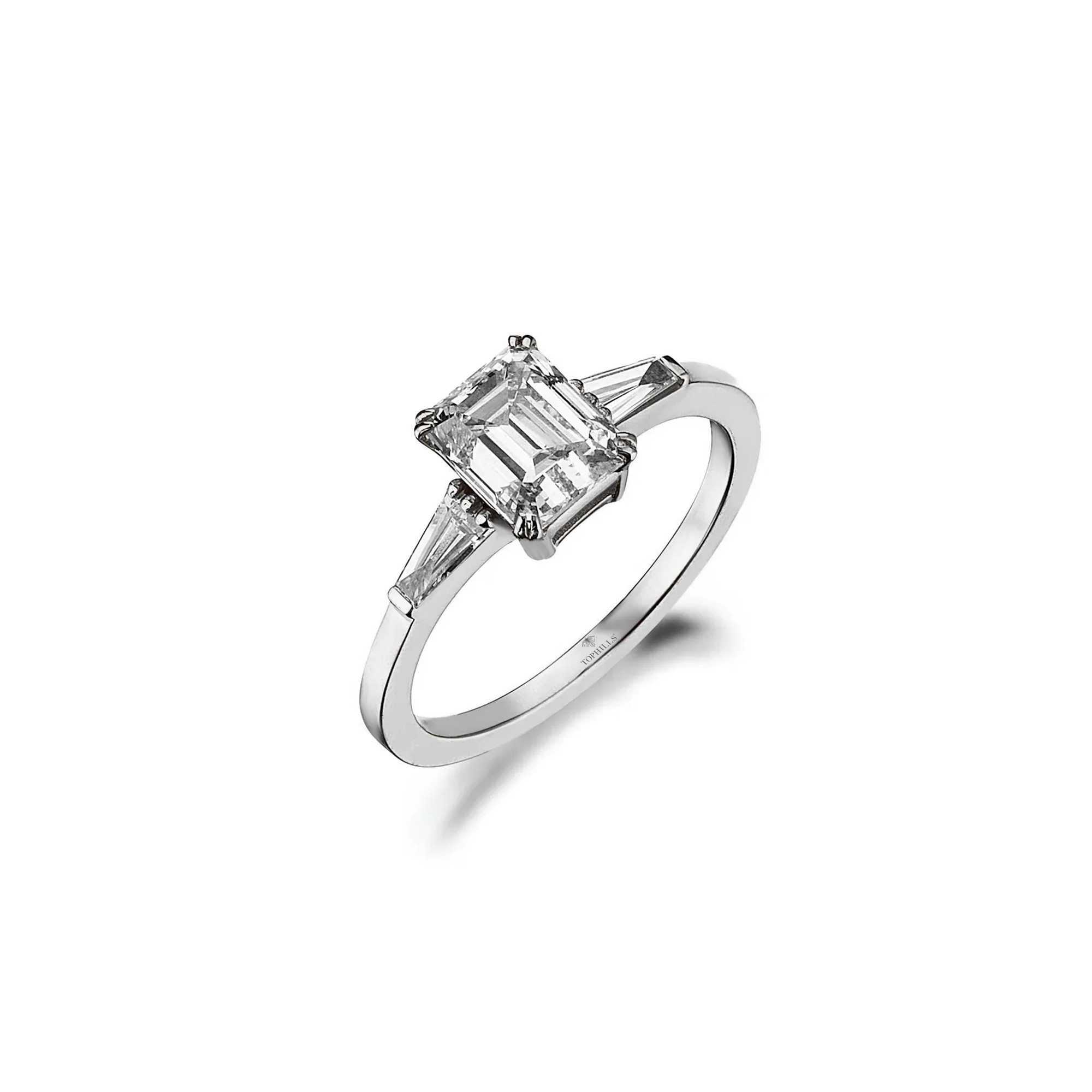 1,20 Karat Emerald Kesim Yanları Baget Taşlı Pırlanta Hibrit Altın Yüzük