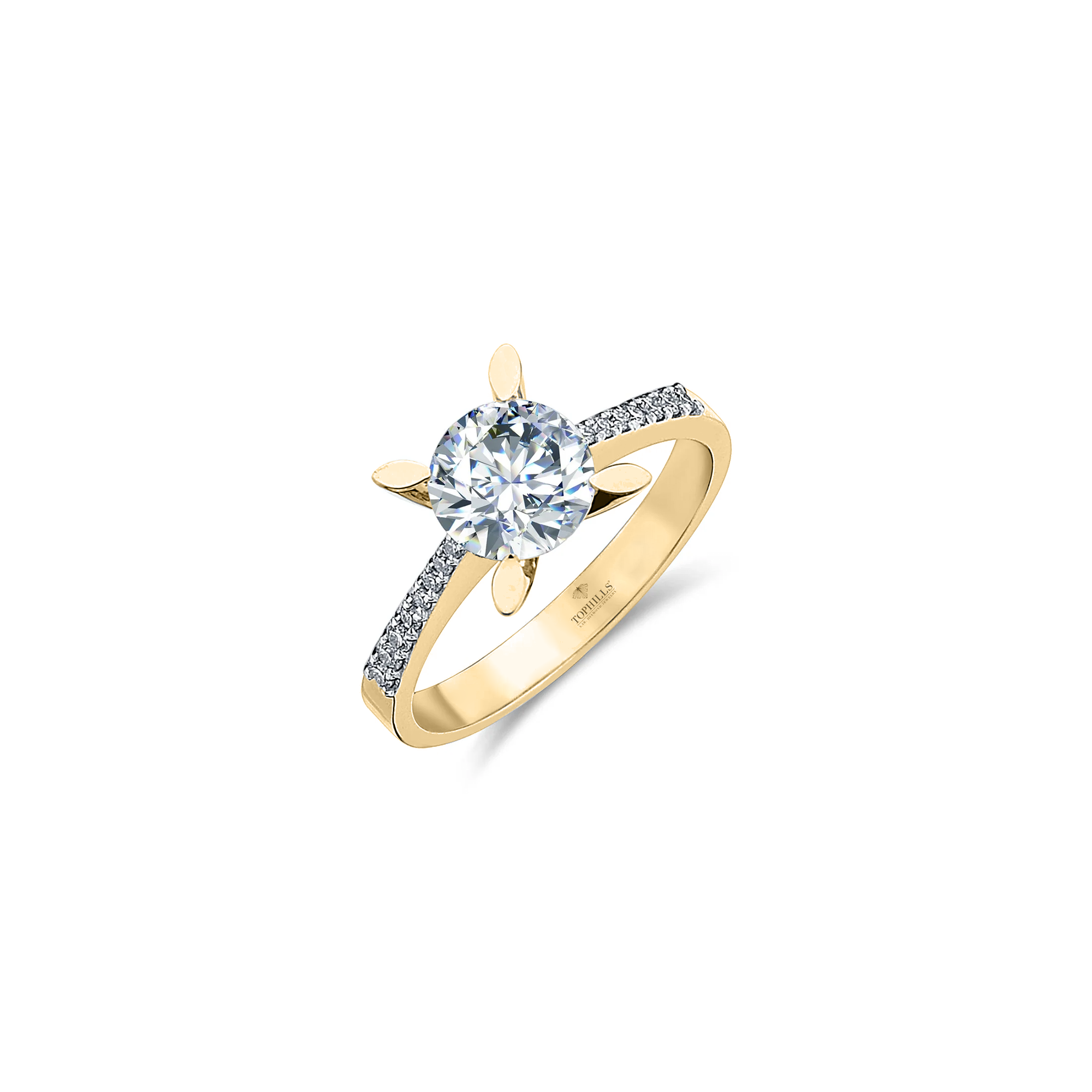 Marquise Nail Diamond Hybrid Solitaire Ring with Stones on the Sides