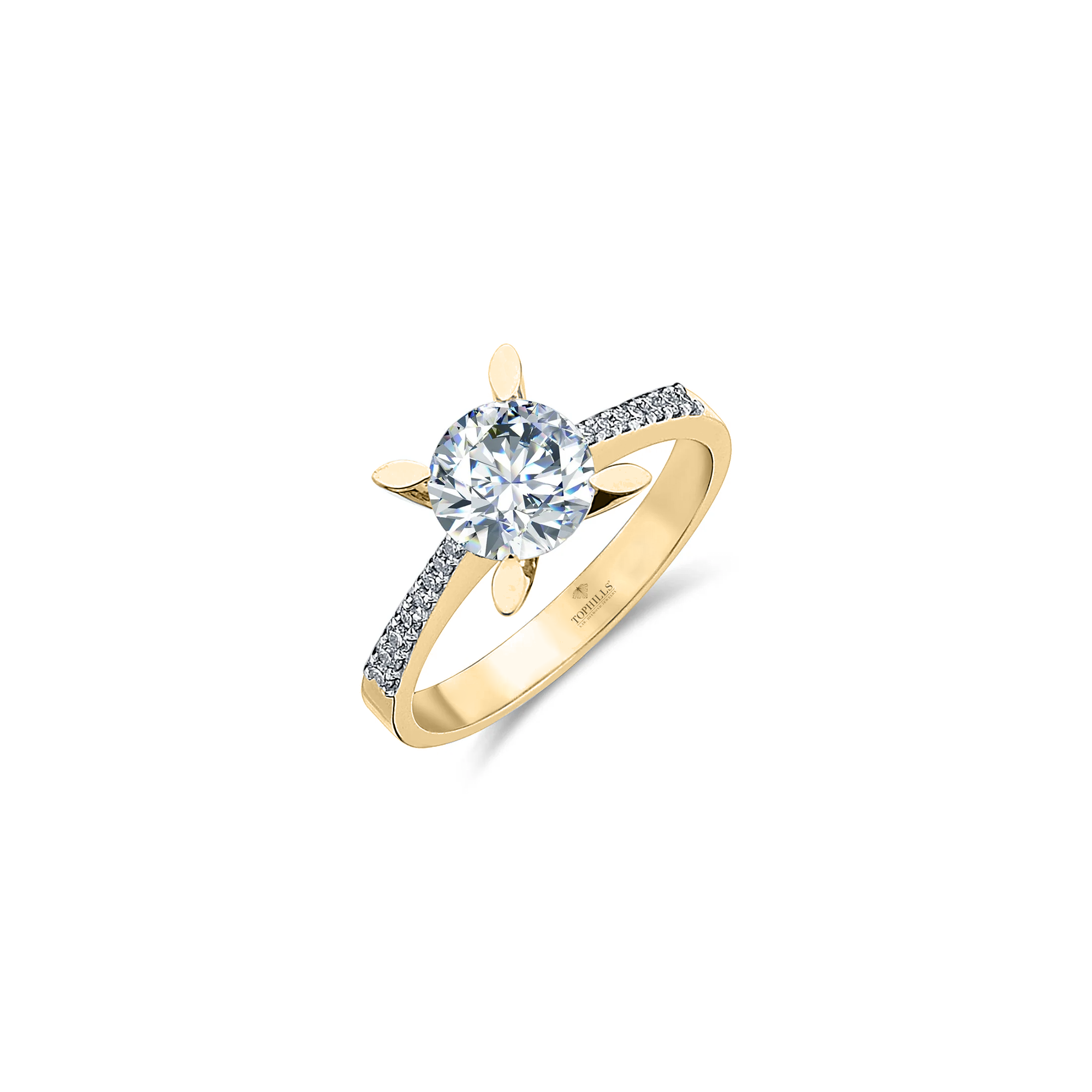 Bague Solitaire Hybride Diamant Marquise Nail avec Pierres sur les Côtés