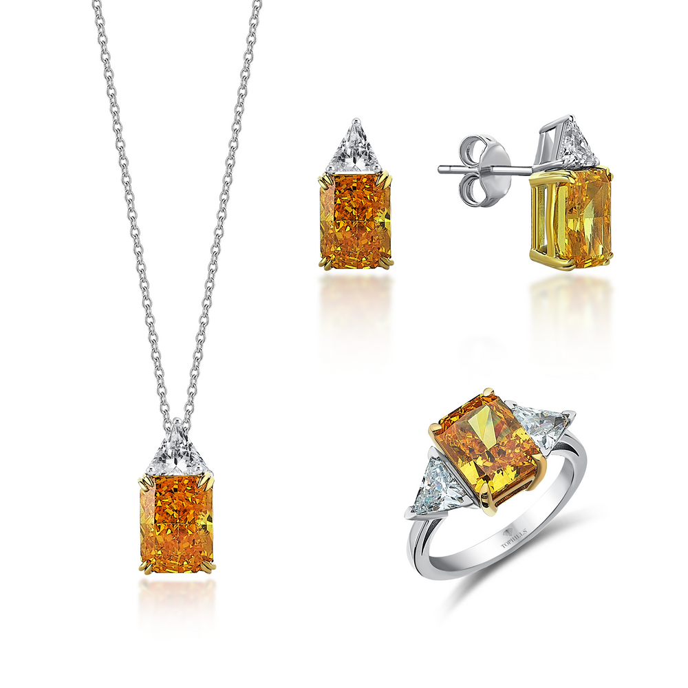 Sunset Radiant Turuncu Safir & Pırlanta Hibrit Altın Set