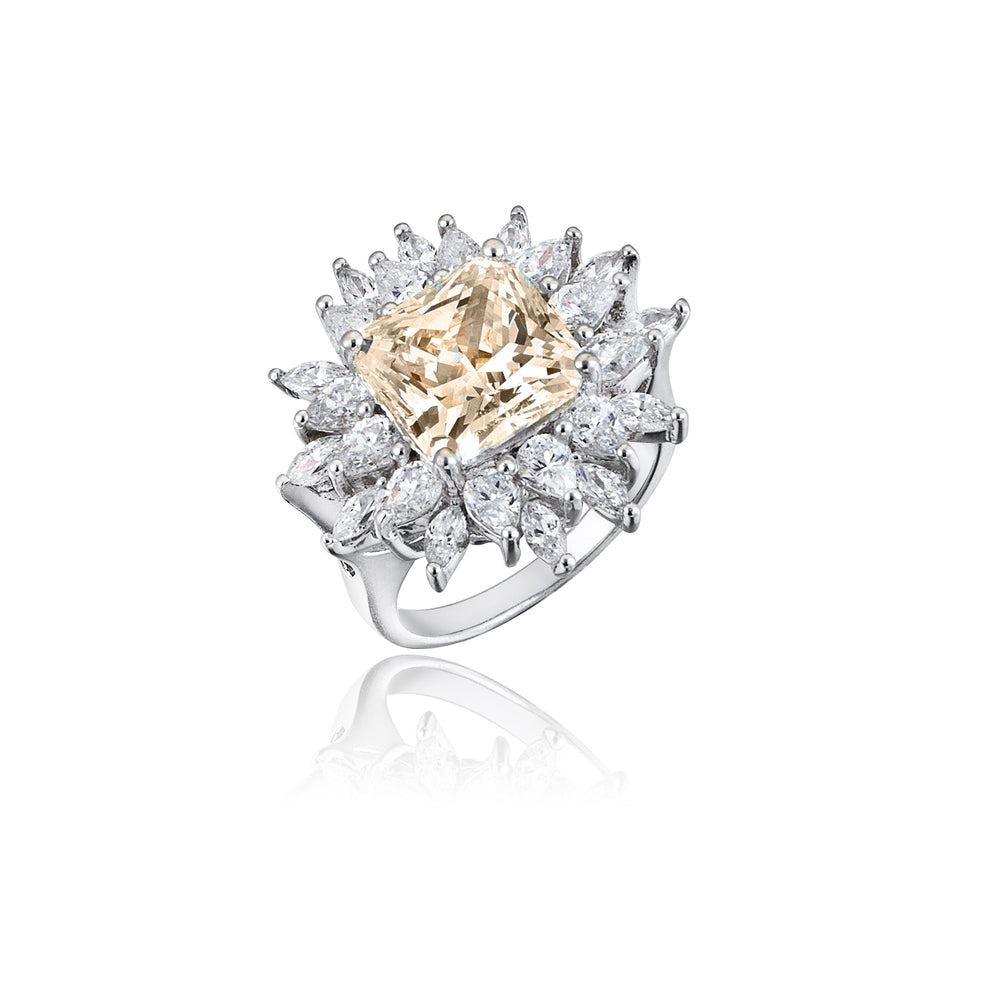Lotus Design Champagne Sapphire &amp; Diamond Hybrid Gold Ring