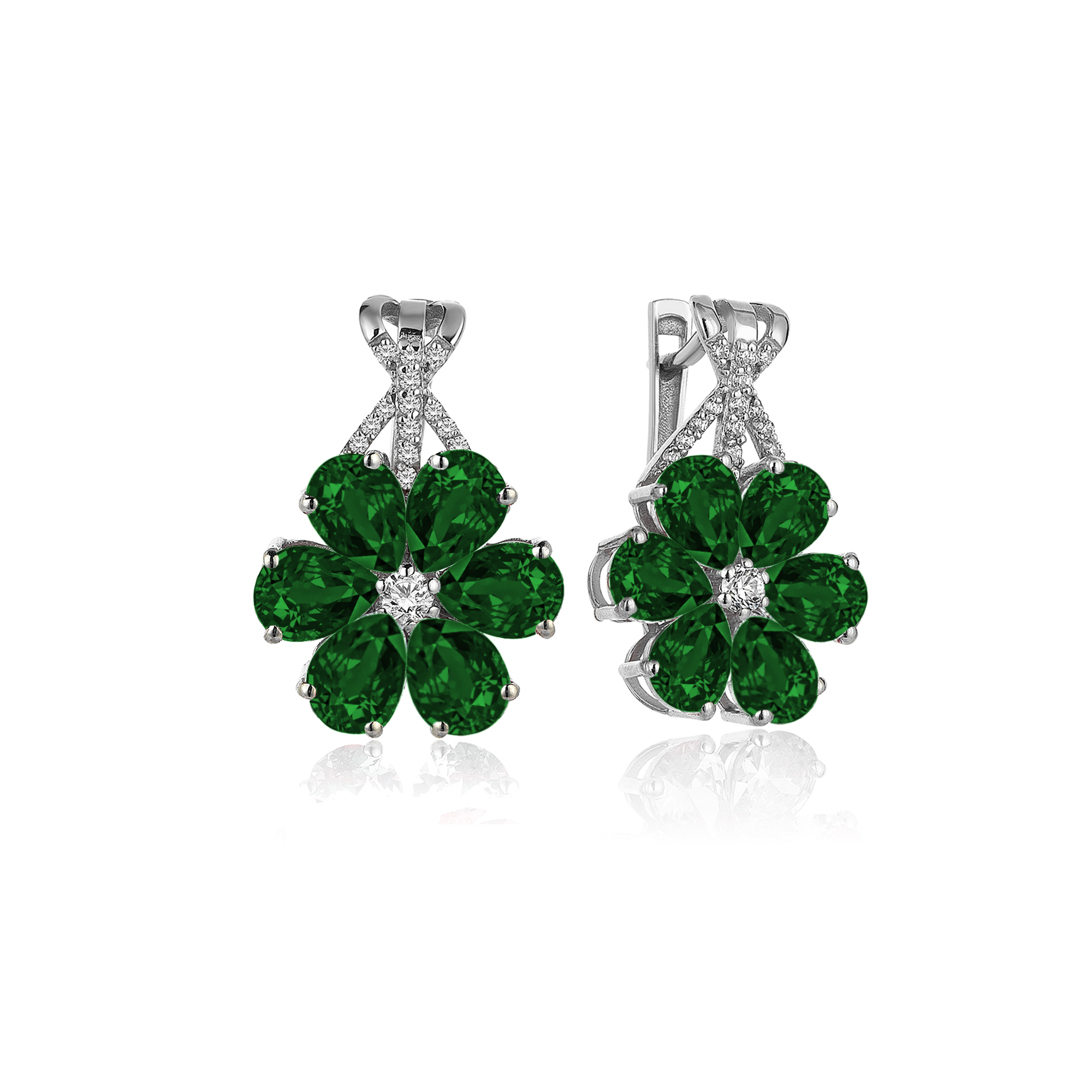 Boucles d'oreilles fleur de magnolia hybride rubis 8 carats et diamants