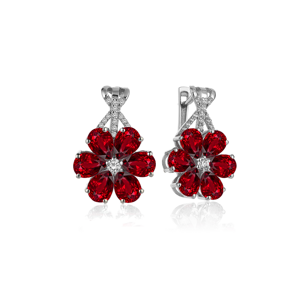 8 Carat Ruby &amp; Diamond Hybrid Magnolia Flower Earrings
