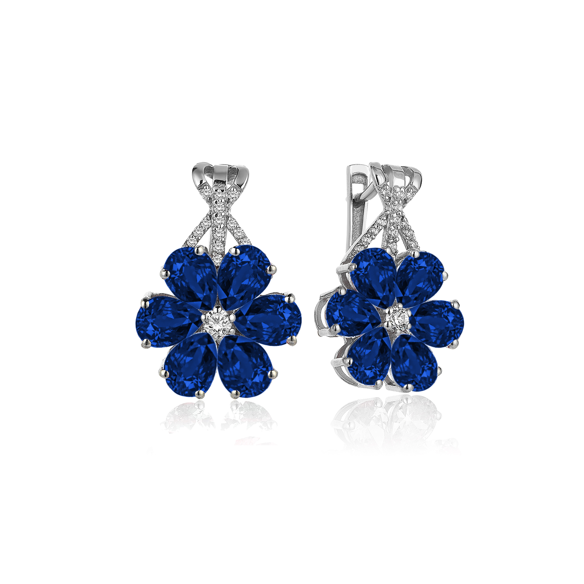 Boucles d'oreilles fleur de magnolia hybride rubis 8 carats et diamants