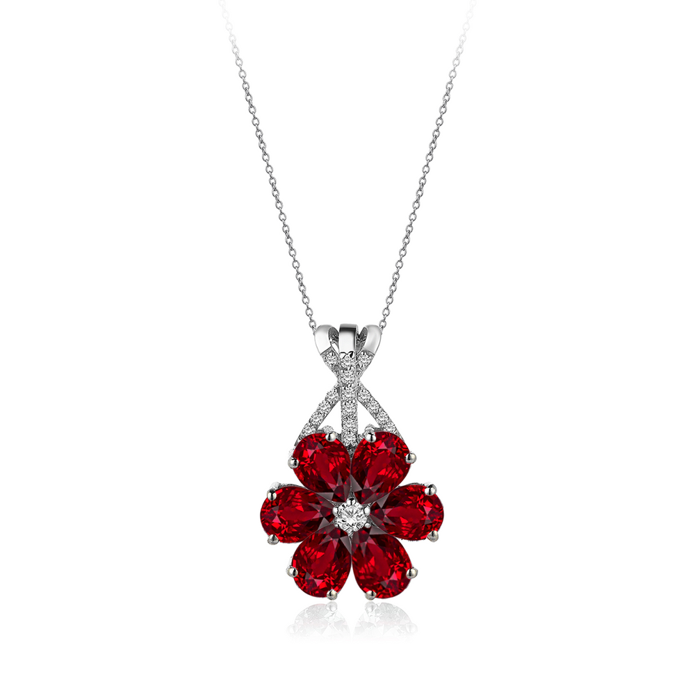 4 Carat Diamond Hybrid Gold Ruby Magnolia Necklace