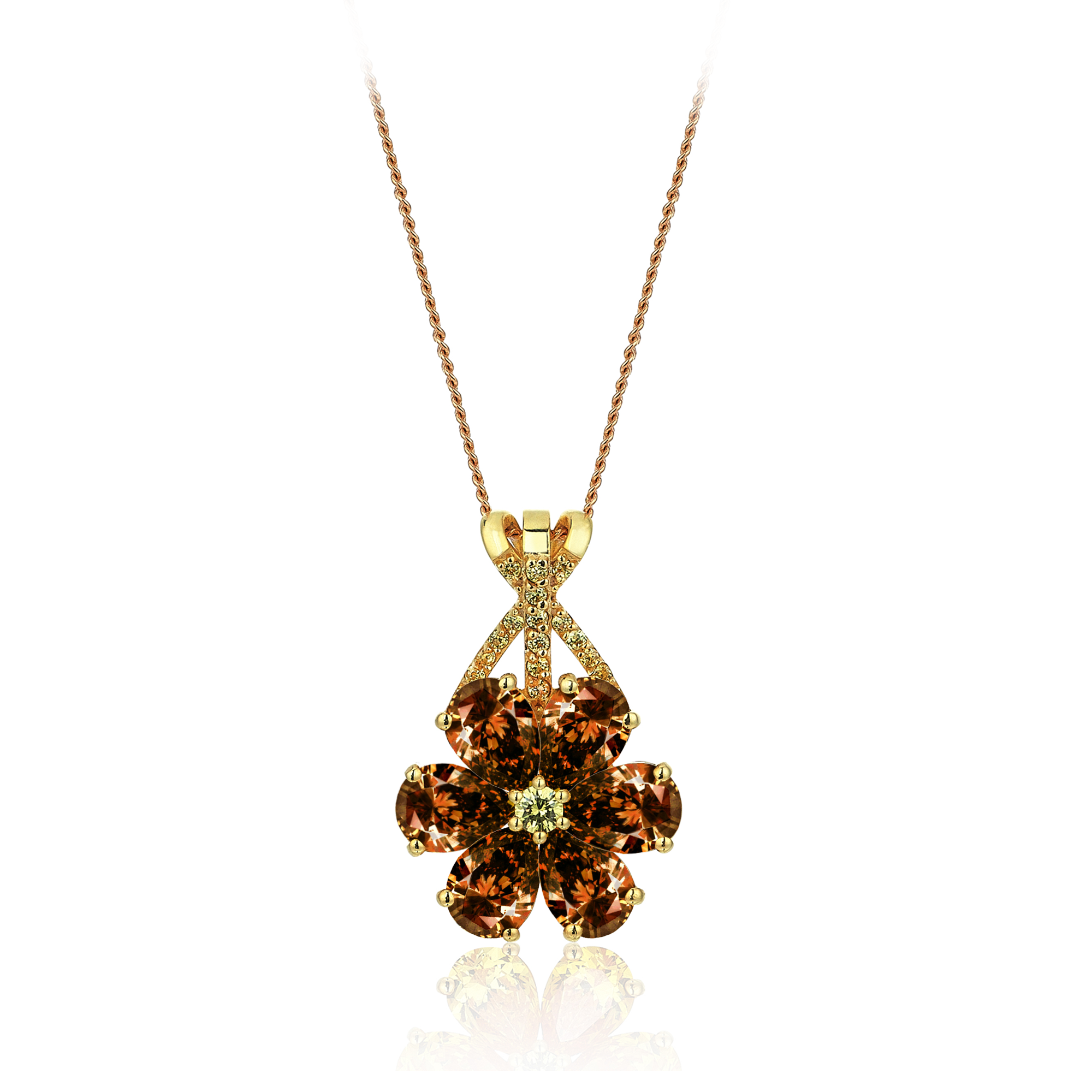 4 Carat Yellow Sapphire Hybrid Gold Magnolia Flower Necklace