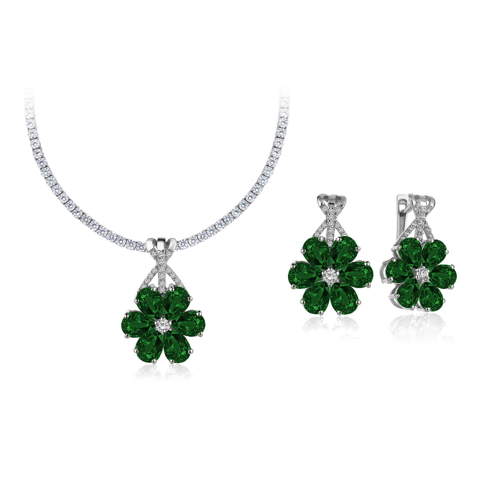 21 Carat Diamond Hybrid Gold Emerald Magnolia Set