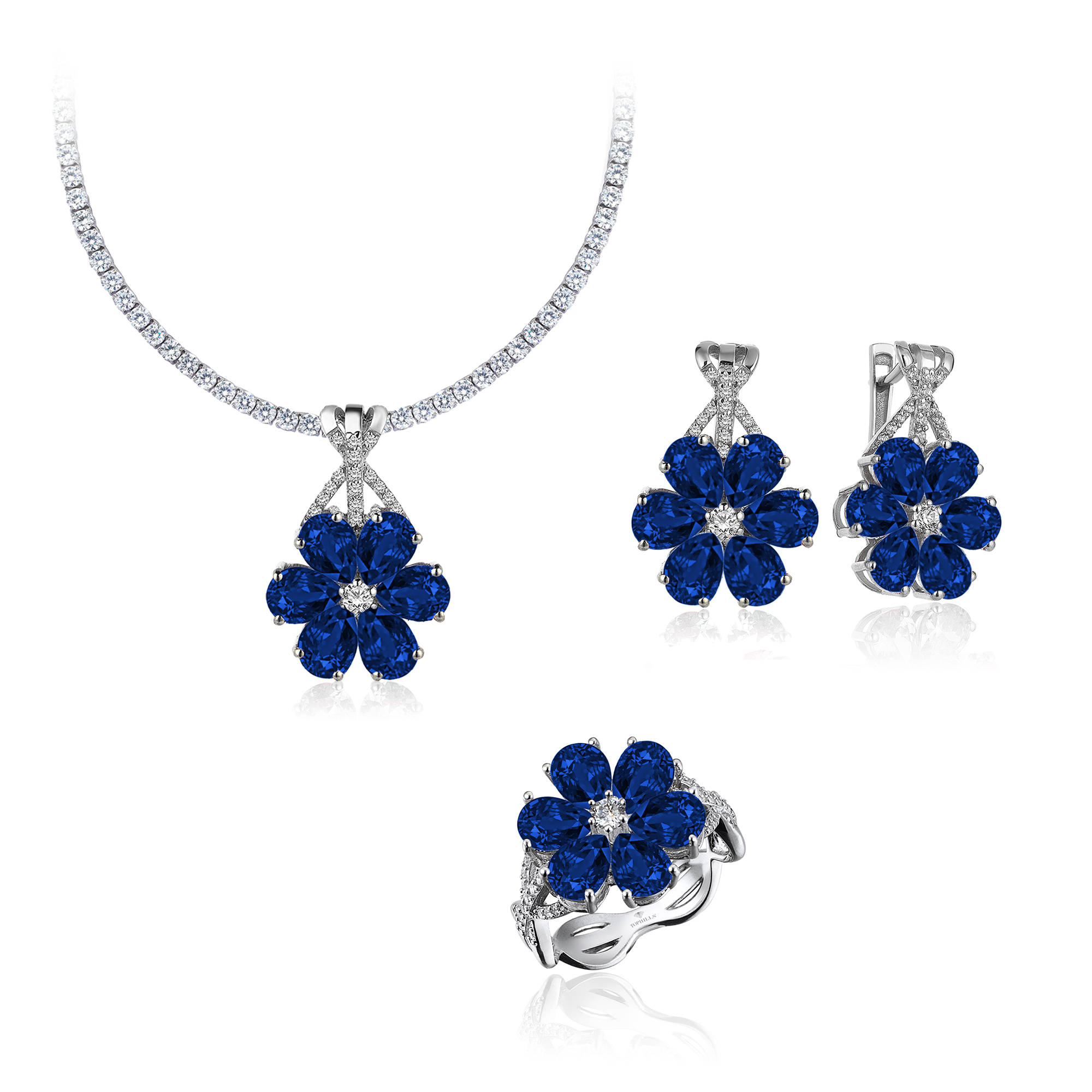 25 Carat Diamond Hybrid Gold Sapphire Magnolia Flower Set