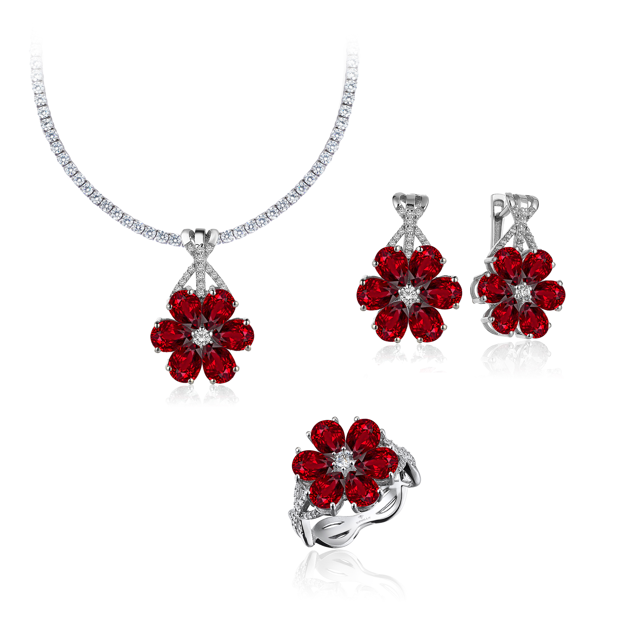 25 Carat Diamond Hybrid Gold Sapphire Magnolia Flower Set