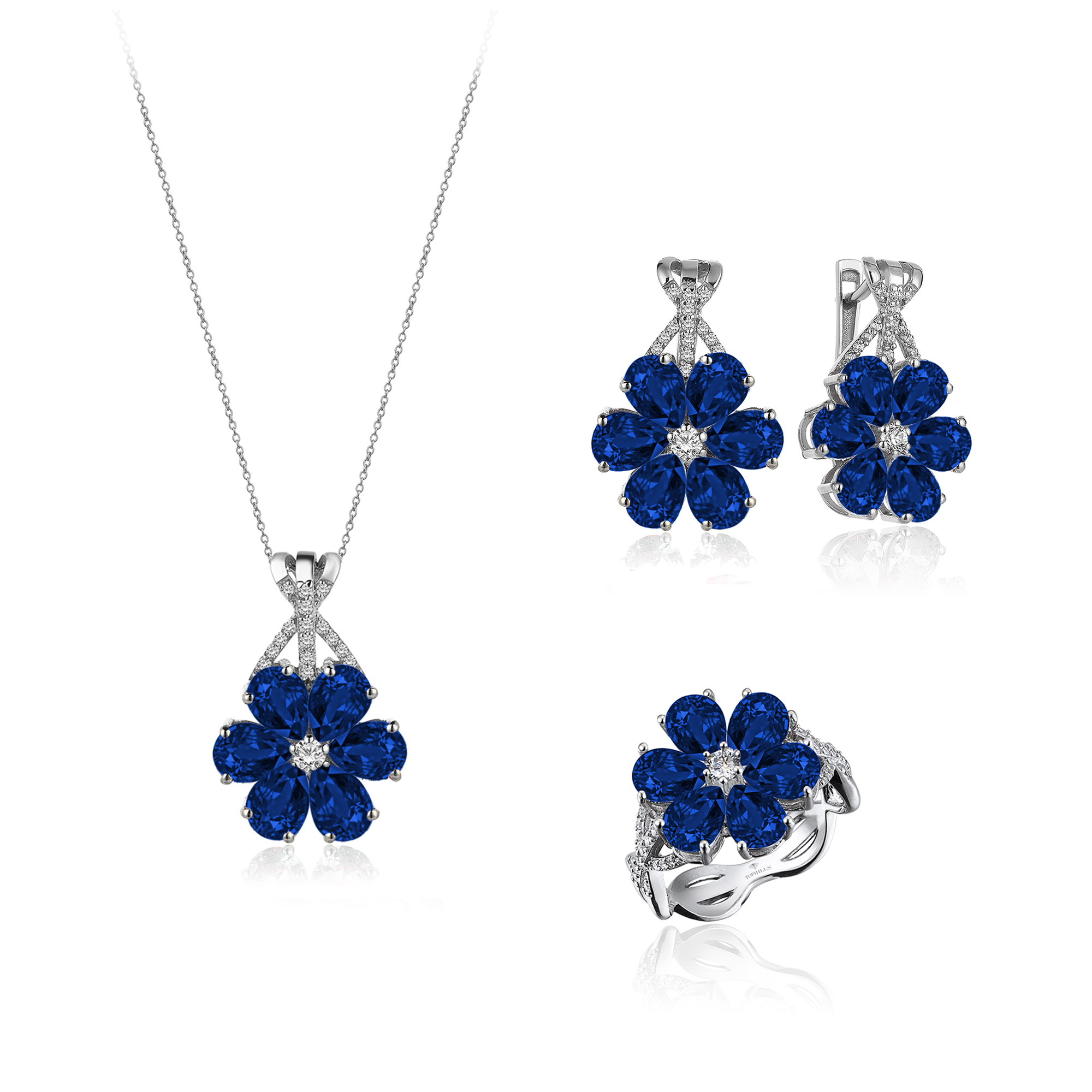16 Carat Diamond Hybrid Gold Ruby Flower Set